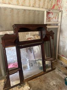 Antique Victorian / Edwardian Carved Wooden Overmantel Mirror