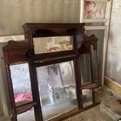 Antique Victorian / Edwardian Carved Wooden Overmantel Mirror