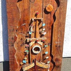 Rustic old boat wood art display
