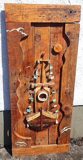 Rustic old boat wood art display