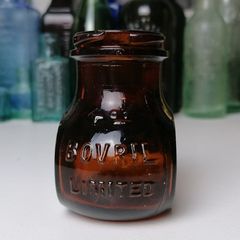65 - Vintage 4oz Bovril Dark Brown Glass Embossed Letters Jar