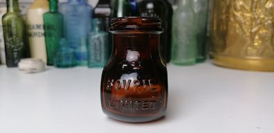 65 - Vintage 4oz Bovril Dark Brown Glass Embossed Letters Jar