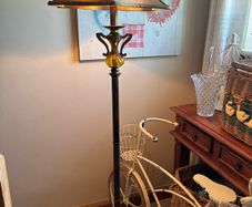 "Vintage Hollywood Regency Brass style Floor Lamp - Amber Glass Font & Original Bell Shade"  H155cm