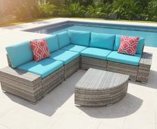 Victoria Corner Garden Sofa Set Large Outdoor Rattan Lounge with Table 220x220cm