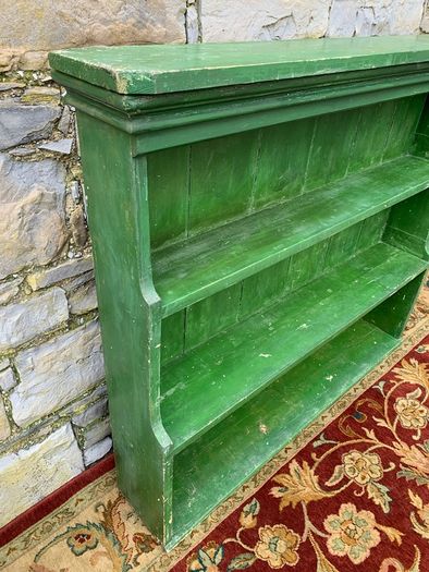 Large Antique Victorian Painted Pine Breakfront Bookshelf.