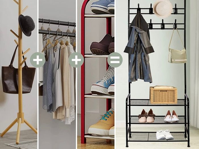 Coat Rack Stand with Shoe Rack and Removable 16 Hooks Free Standing Hall Tree Matte Steel Frame Hat Rack Coat Stand for Storage (FREE POSTAGE)