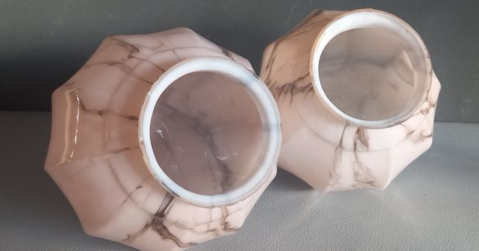 Pair of Bauhaus pink glass lampshade