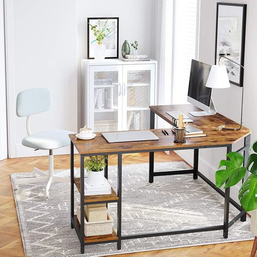 _Corner Desk, L-Shaped Computer Table, Study Table, with Storage Shelf, for Home Office, Easy Assembly, Industrial Style