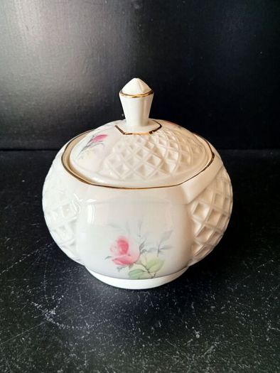 Irish Parian Donegal China Lidded Sugar Bowl "Rose"