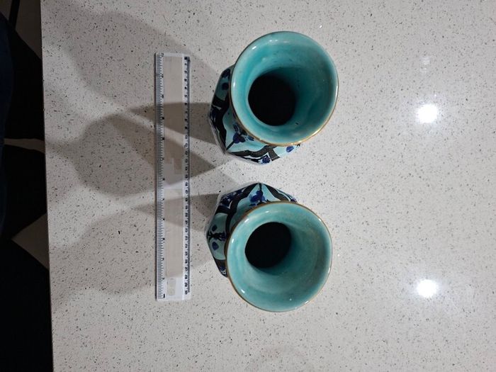 Azouz Kharraz Tunisian hand-painted ceramic vases Set Handcrafted hand-painted ceramic vases