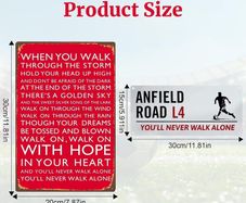 2Pcs Football Club Sign for Liverpool, Metal Sign Liverpool Gifts for Men Boys, Tin Sign Metal Poster Wall Art Liverpool Football Club Chant - Anfield Road L4 You'll Never Walk Alone