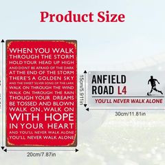 2Pcs Football Club Sign for Liverpool, Metal Sign Liverpool Gifts for Men Boys, Tin Sign Metal Poster Wall Art Liverpool Football Club Chant - Anfield Road L4 You'll Never Walk Alone