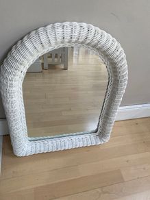 vintage white painted wicker mirror