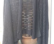 Black Crochet Waterfall Cardi