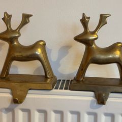 Vintage Brass Reindeer Christmas Stocking Holders