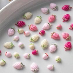 50pcs 3D Pastel Strawberry Nail Art Charms - Cute Fruit Decor