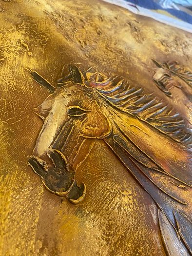 Large Hand Painted Oil on Canvas - Eight Horses Running
