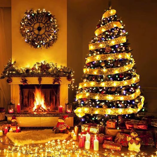 5m Christmas Ribbon Fairy Light Christmas Decoration DIY Bows String Light Tree Ornaments For Home Xmas Decor New Year Navidad