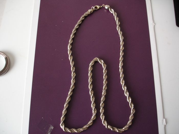 Thick Silver Tone Metal Twisted Rope Necklace 1970's
