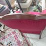 Antique French armchair crimson red striped velvet upholstery Image 9