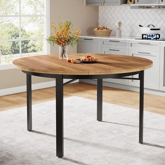 Round Dining Table 4-6 People with Solid Metal Legs