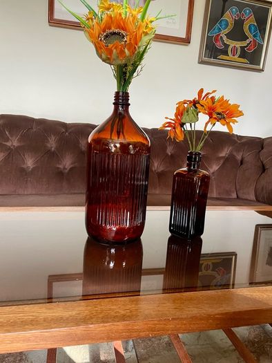 Vintage Amber Ribbed Glass Apothecary Bottle Farmhouse Decor & Medicine or Poison Bottle