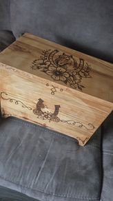 Wooden storage box with pyrography horse design