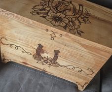 Wooden storage box with pyrography horse design