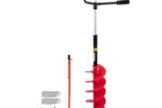 Ice Drill Auger, 8\'\' Diameter Nylon Ice Auger, 41\'\' Length Ice Auger Bit, Auger Drill with 14\'\' Adjustable Extension Rod, Rubber Handle, Drill Adapter, Replaceable Auger Blade for Ice Fish