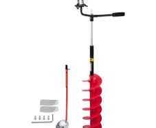 Ice Drill Auger, 8\'\' Diameter Nylon Ice Auger, 41\'\' Length Ice Auger Bit, Auger Drill with 14\'\' Adjustable Extension Rod, Rubber Handle, Drill Adapter, Replaceable Auger Blade for Ice Fish