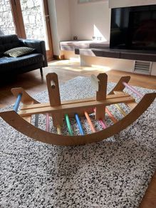 2-in-1 Wooden See-Saw & Climbing Arch