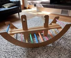 2-in-1 Wooden See-Saw & Climbing Arch