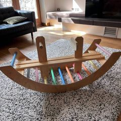 2-in-1 Wooden See-Saw & Climbing Arch
