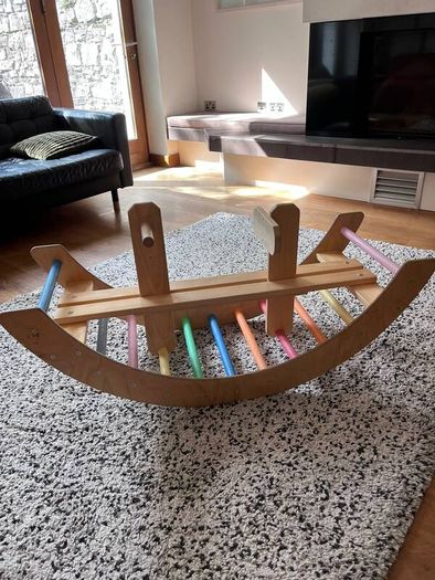 2-in-1 Wooden See-Saw & Climbing Arch