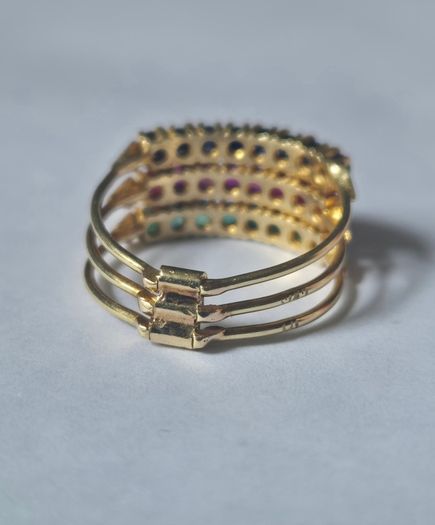 14ct Gold Sapphire, Ruby And Emerald, Harem Ring. High Quality Precious Stones.