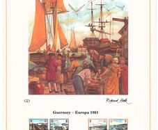 1983 Guernsey Limited Edition Lithographed Print measuring 333mm X 257mm showing Europa: Great Works of Human Genius Commemorative stamps First Day of Issue Cancel