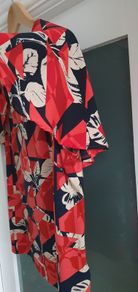 M&S red and navy shoulder overlap blouse Sz 16