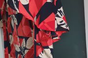 M&amp;S red and navy shoulder overlap blouse Sz 16
