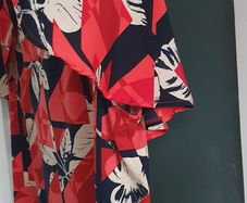 M&S red and navy shoulder overlap blouse Sz 16