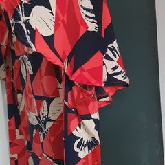 M&S red and navy shoulder overlap blouse Sz 16