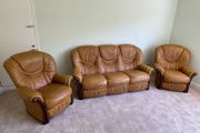 Matching Genuine Leather 3-Seater Sofa &amp; 2 Armchairs
