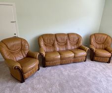 Matching Genuine Leather 3-Seater Sofa & 2 Armchairs