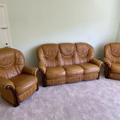 Matching Genuine Leather 3-Seater Sofa & 2 Armchairs