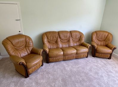 Matching Genuine Leather 3-Seater Sofa & 2 Armchairs