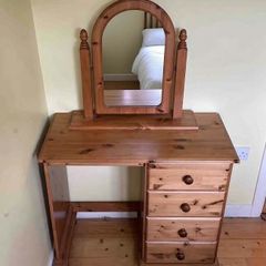 Solid Wooden Dressing Table With Matching Arched Mirror