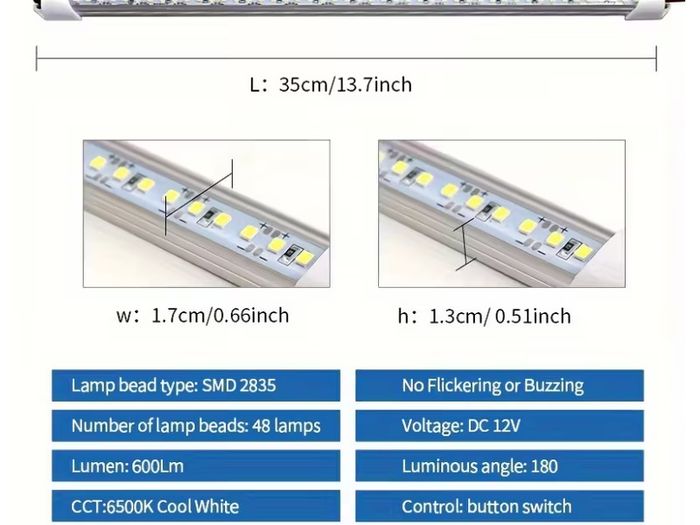4pcs 12V RV Interior LED Strip Lights, Very Bright with Switch,