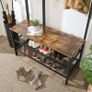 _Large Coat Stand with Bench, Clothes Rack with 9 Coat Hooks and Shoe Rack, with Grid Wall, 185 cm High, Lots of Storage, for Hallway / Bedroom, Vintage Look, Dark Brown Image 6