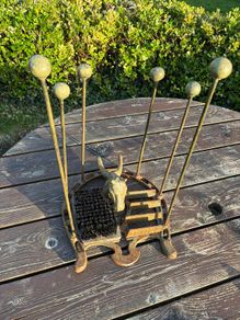 Antique and functional cast Iron boot pull, holder, scraper and brush