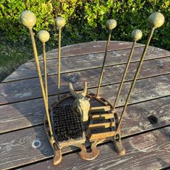 Antique and functional cast Iron boot pull, holder, scraper and brush
