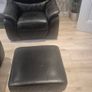 Black Leather 4 Seater + Armchair + Large Footstool Image 2